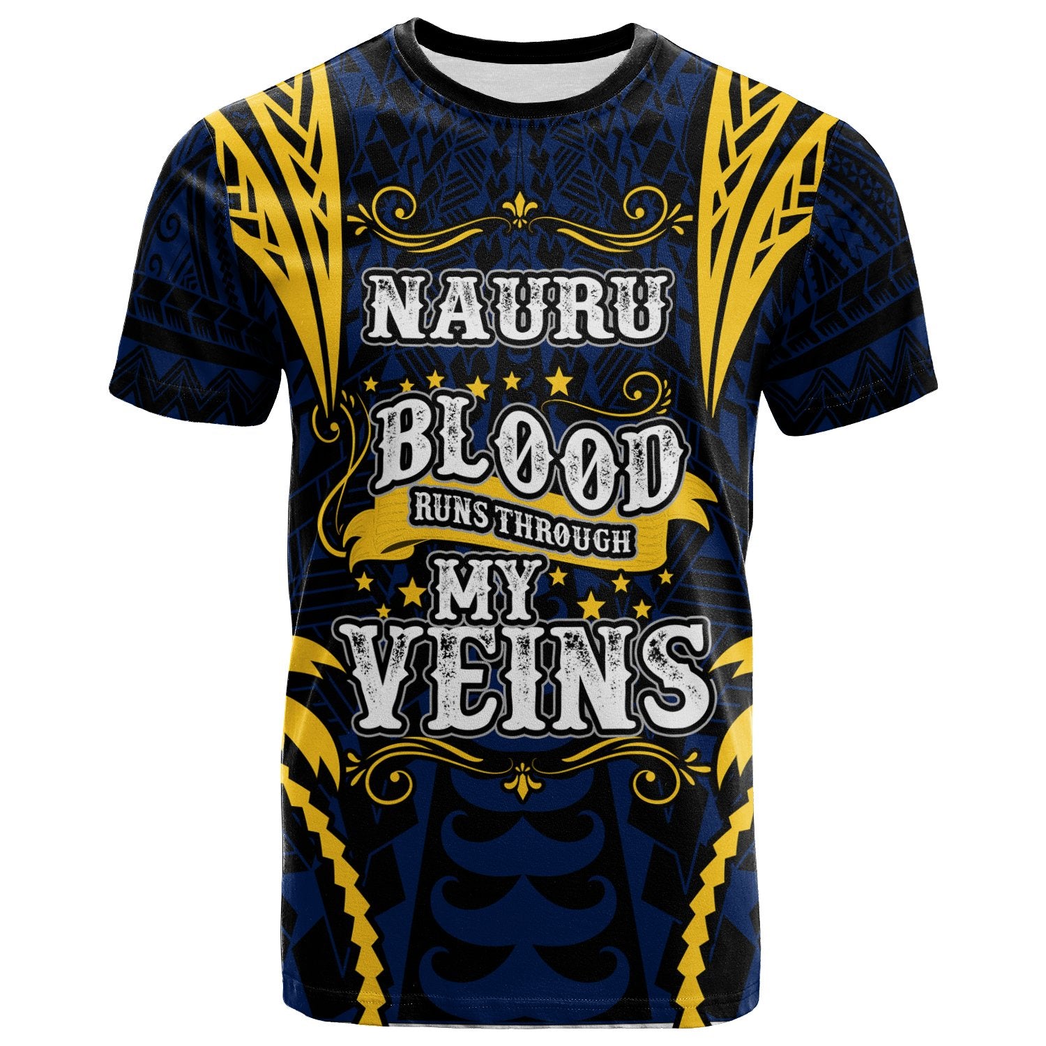 Nauru T Shirt Blood Runs Through My Veins Style Flag Unisex Blue - Polynesian Pride