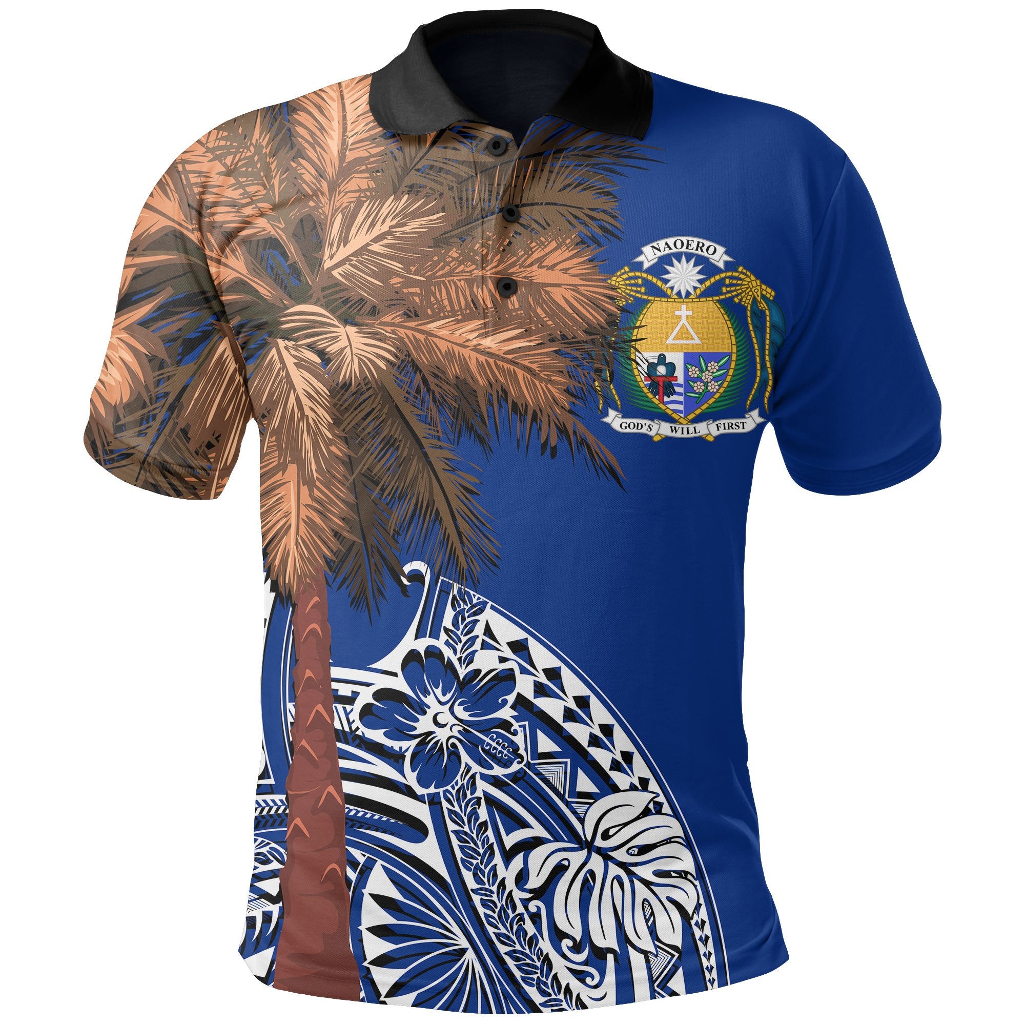 Nauru Islands Polo Shirt Polynesian Palm Tree Flag Unisex Blue - Polynesian Pride