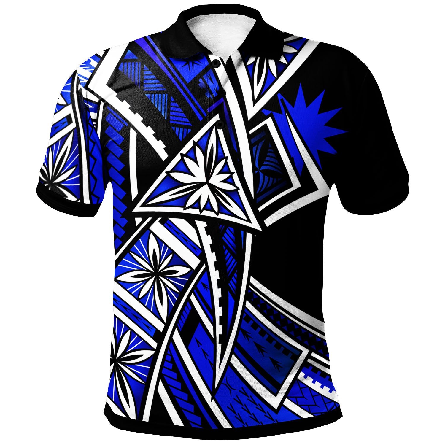 Nauru Polo Shirt Tribal Flower Special Pattern Blue Color Unisex Blue - Polynesian Pride