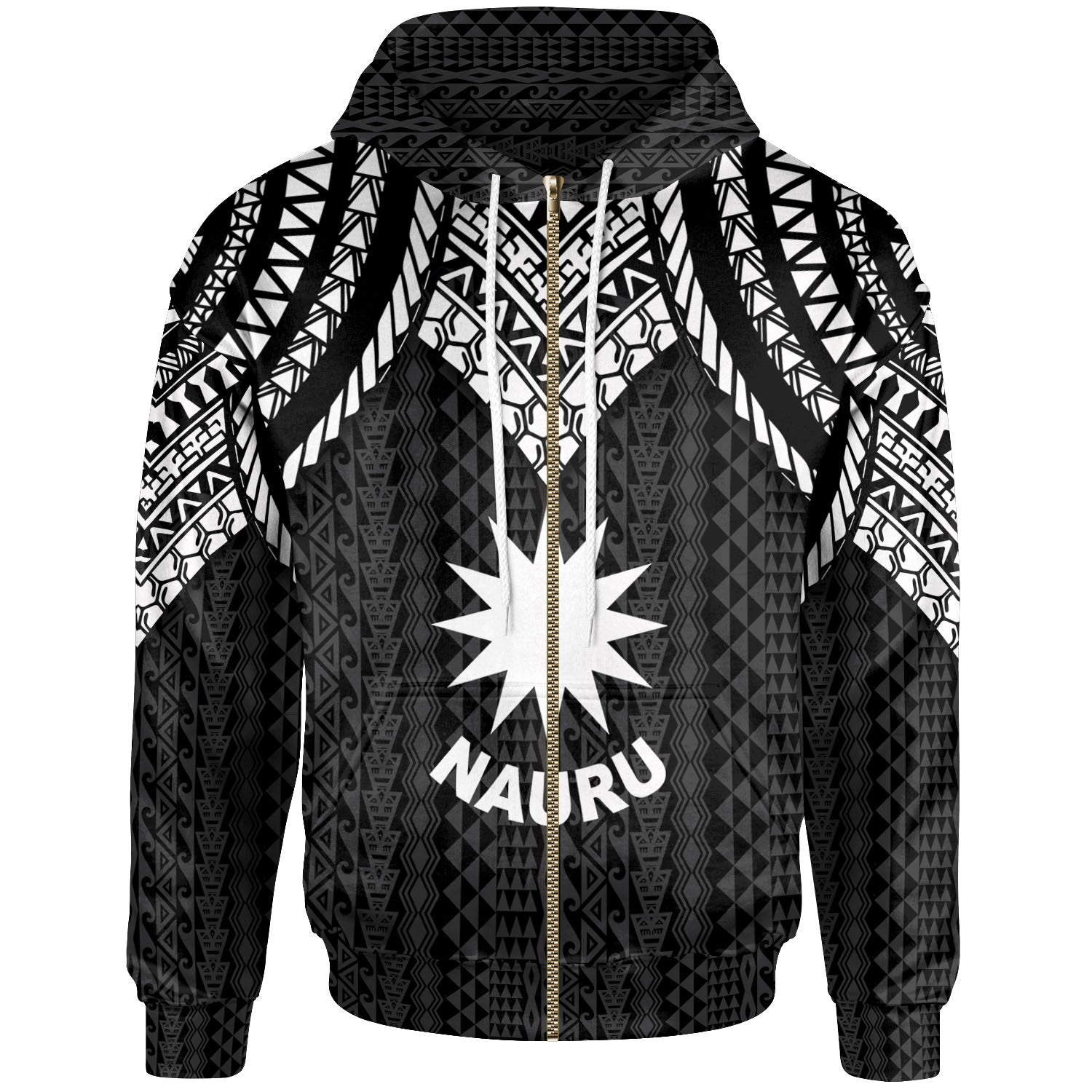 Nauru Zip up Hoodie Polynesian Armor Style Black Unisex Black - Polynesian Pride