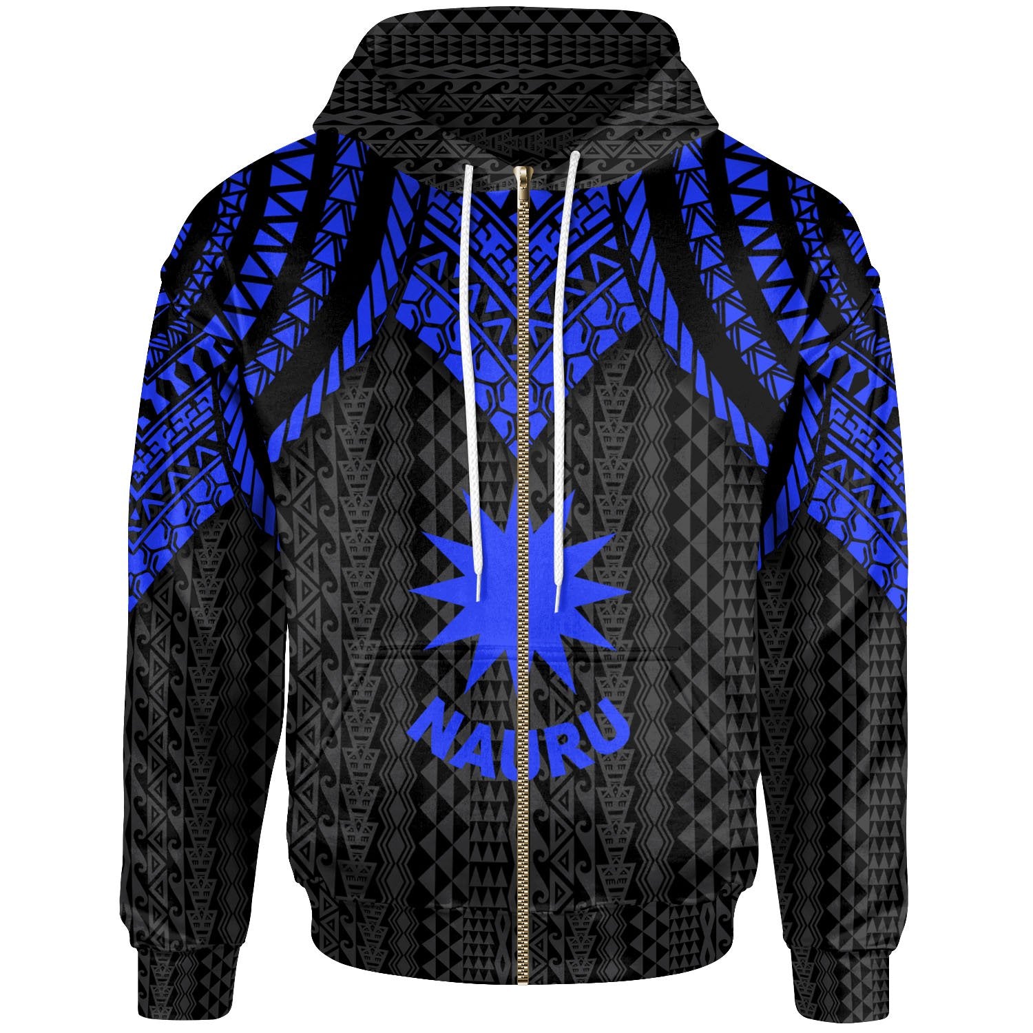 Nauru Zip up Hoodie Polynesian Armor Style Blue Unisex Blue - Polynesian Pride