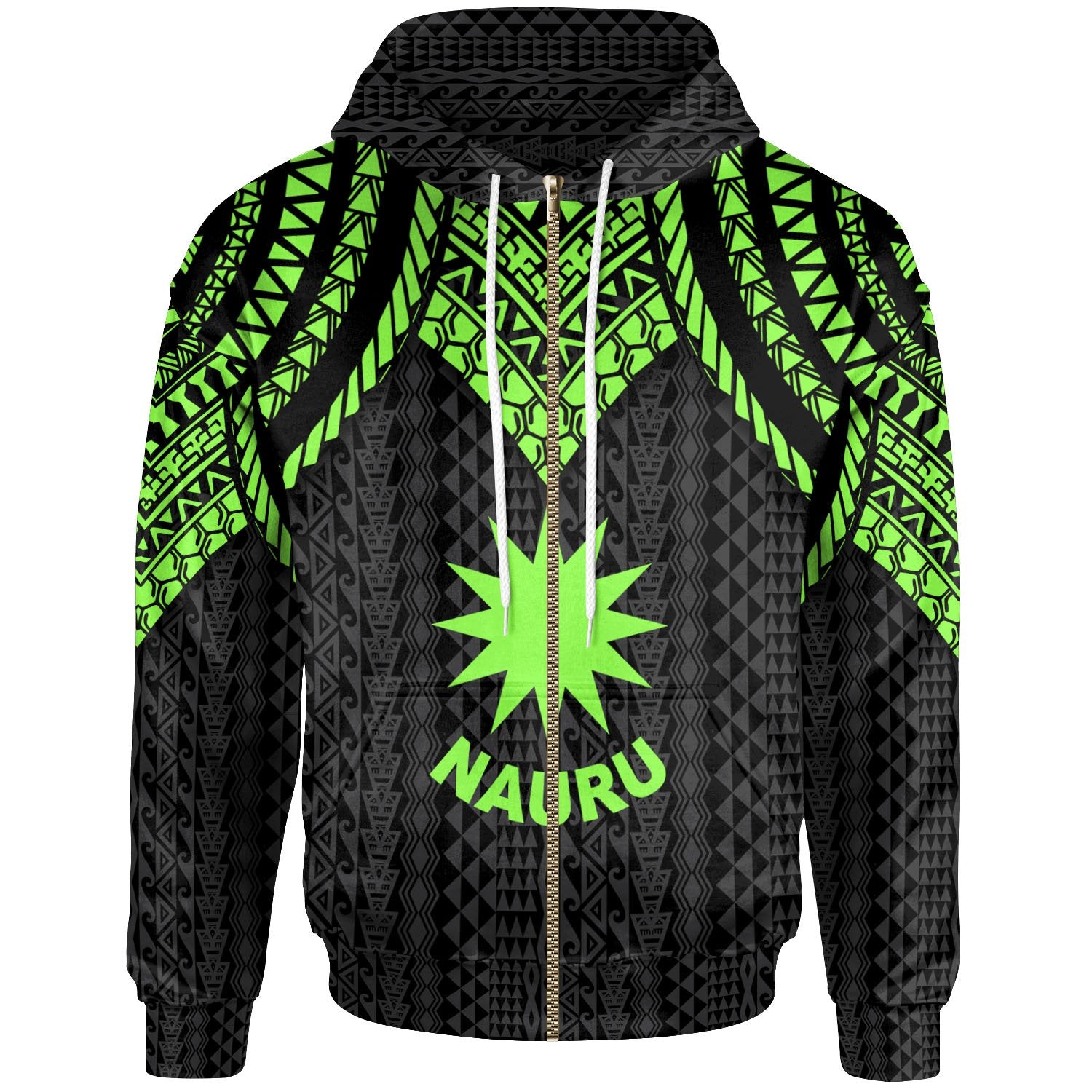 Nauru Zip up Hoodie Polynesian Armor Style Green Unisex Green - Polynesian Pride