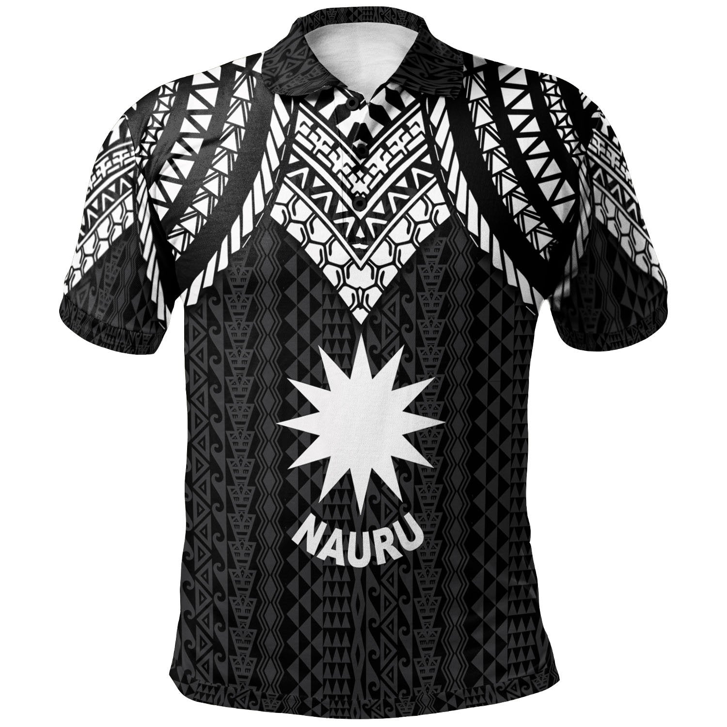 Nauru Polo Shirt Polynesian Armor Style Black Unisex Black - Polynesian Pride