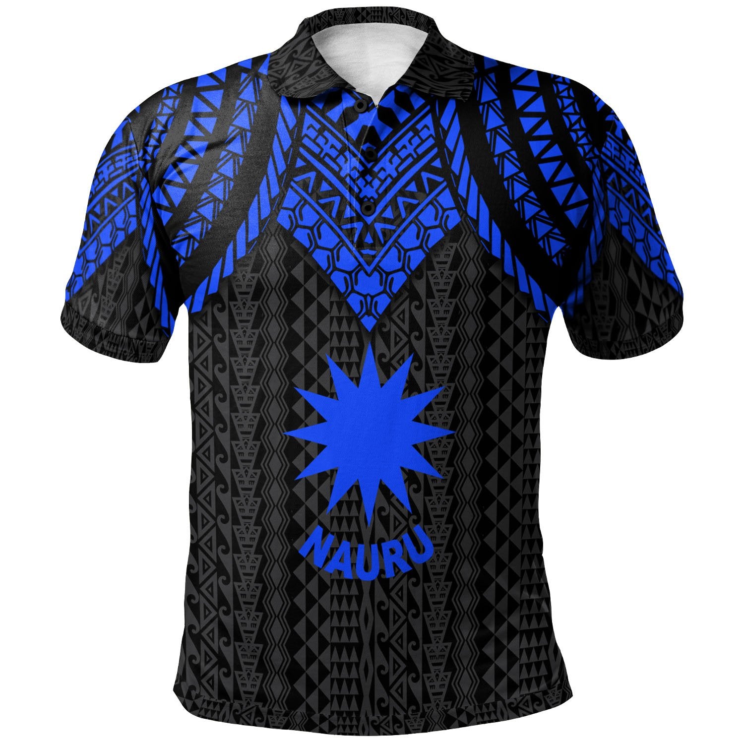 Nauru Polo Shirt Polynesian Armor Style Blue Unisex Blue - Polynesian Pride