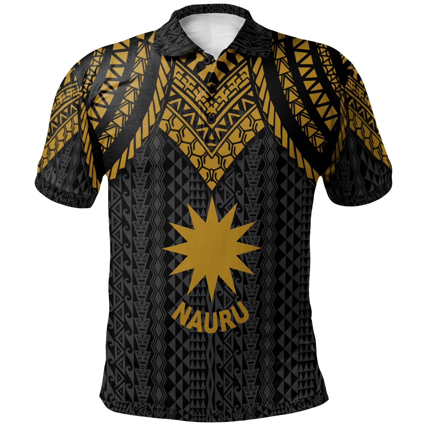 Nauru Polo Shirt Polynesian Armor Style Gold Unisex Gold - Polynesian Pride