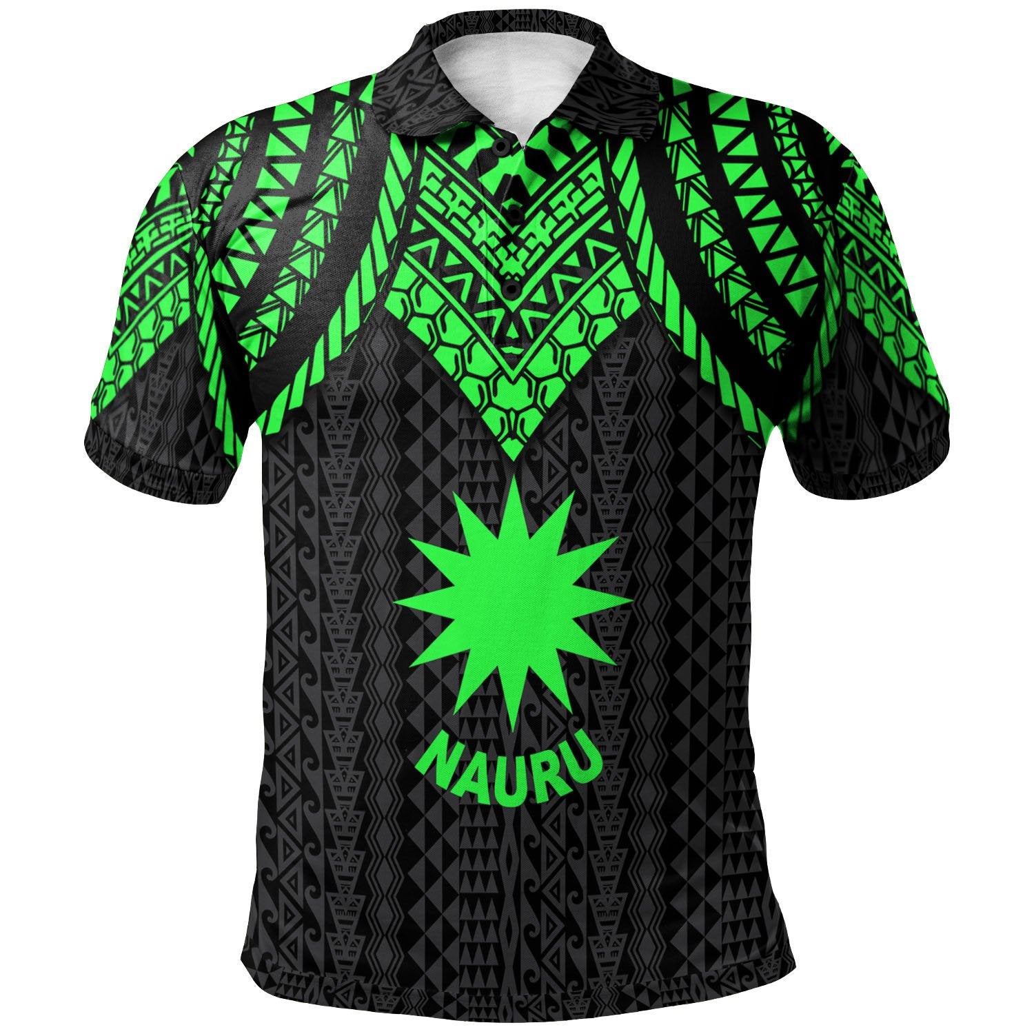 Nauru Polo Shirt Polynesian Armor Style Green Unisex Green - Polynesian Pride