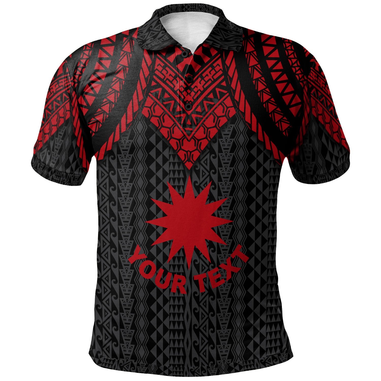 Nauru Custom Polo Shirt Polynesian Armor Style Red Unisex Red - Polynesian Pride