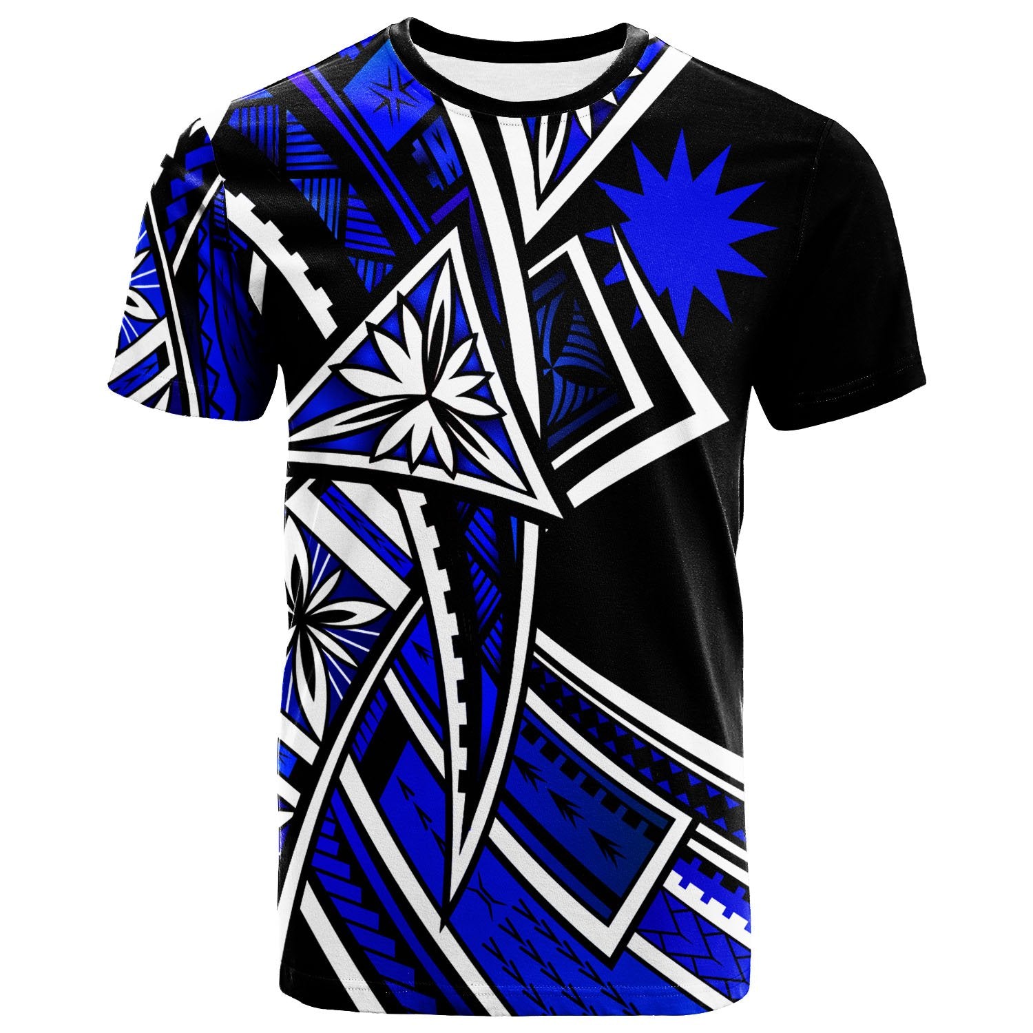 Nauru T Shirt Tribal Flower Special Pattern Blue Color Unisex Blue - Polynesian Pride