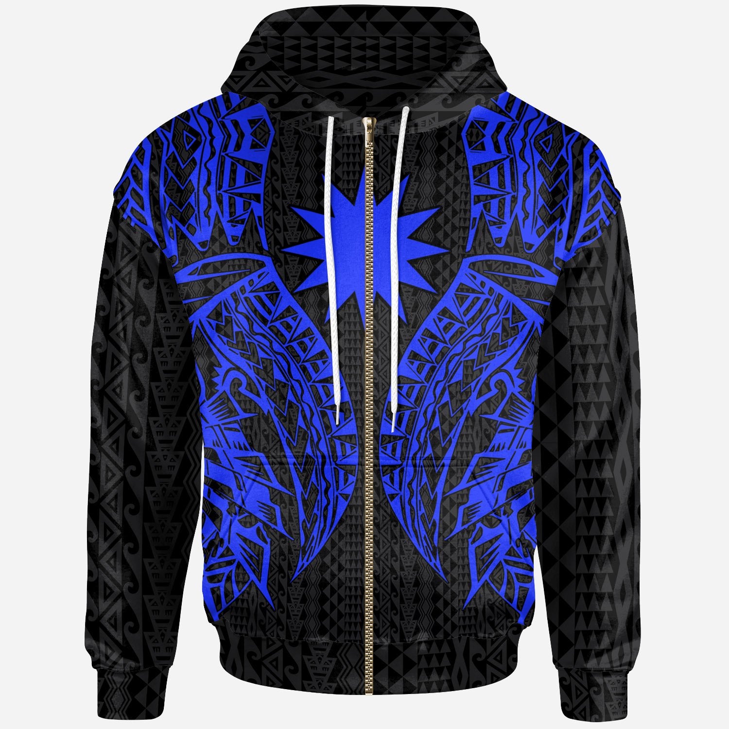 Nauru Zip up Hoodie Polynesian Lion Head Blue Style Unisex Blue - Polynesian Pride