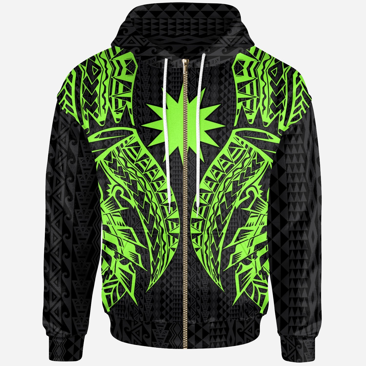 Nauru Zip up Hoodie Polynesian Lion Head Green Style Unisex Green - Polynesian Pride