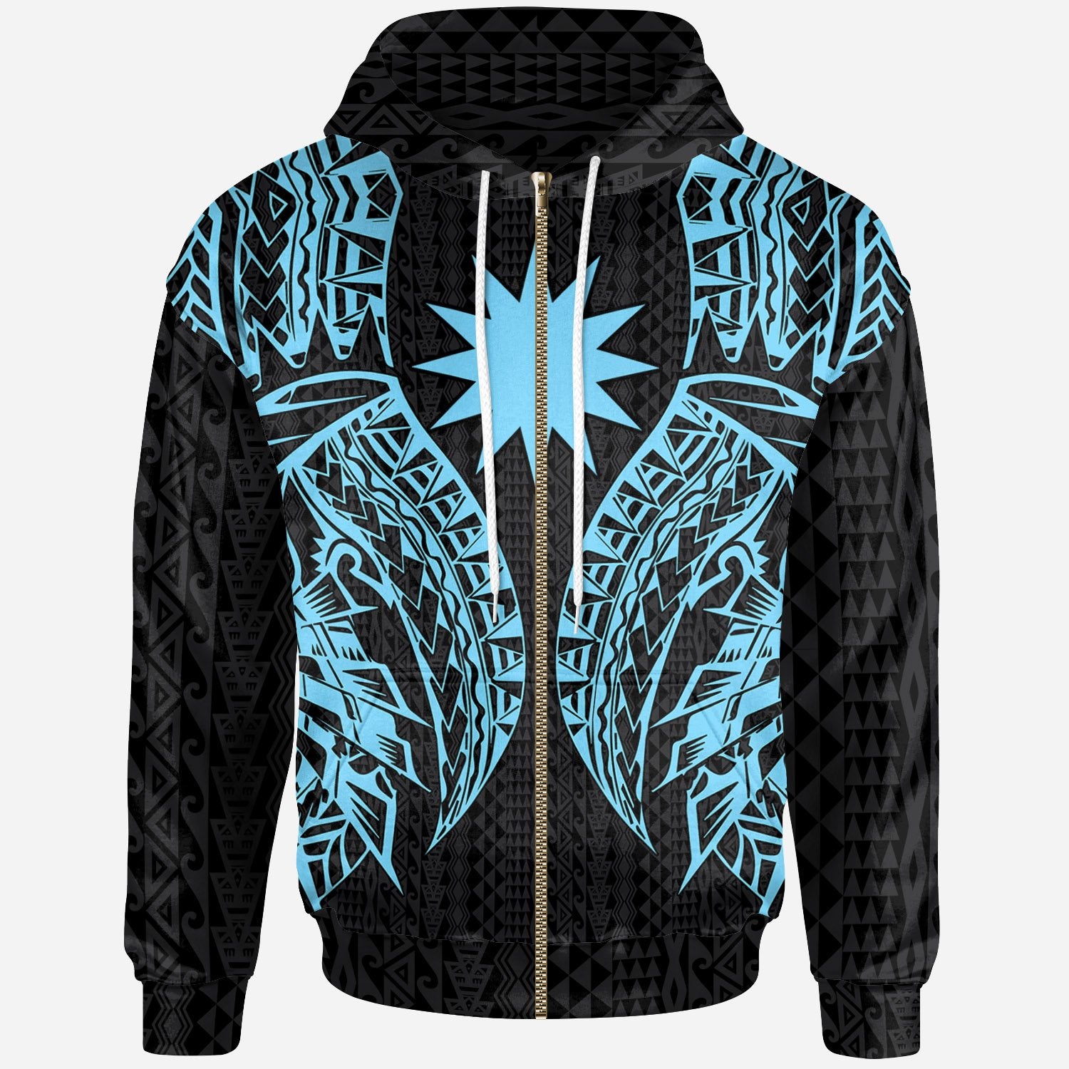 Nauru Zip up Hoodie Polynesian Lion Head Neon Style Unisex Neon - Polynesian Pride