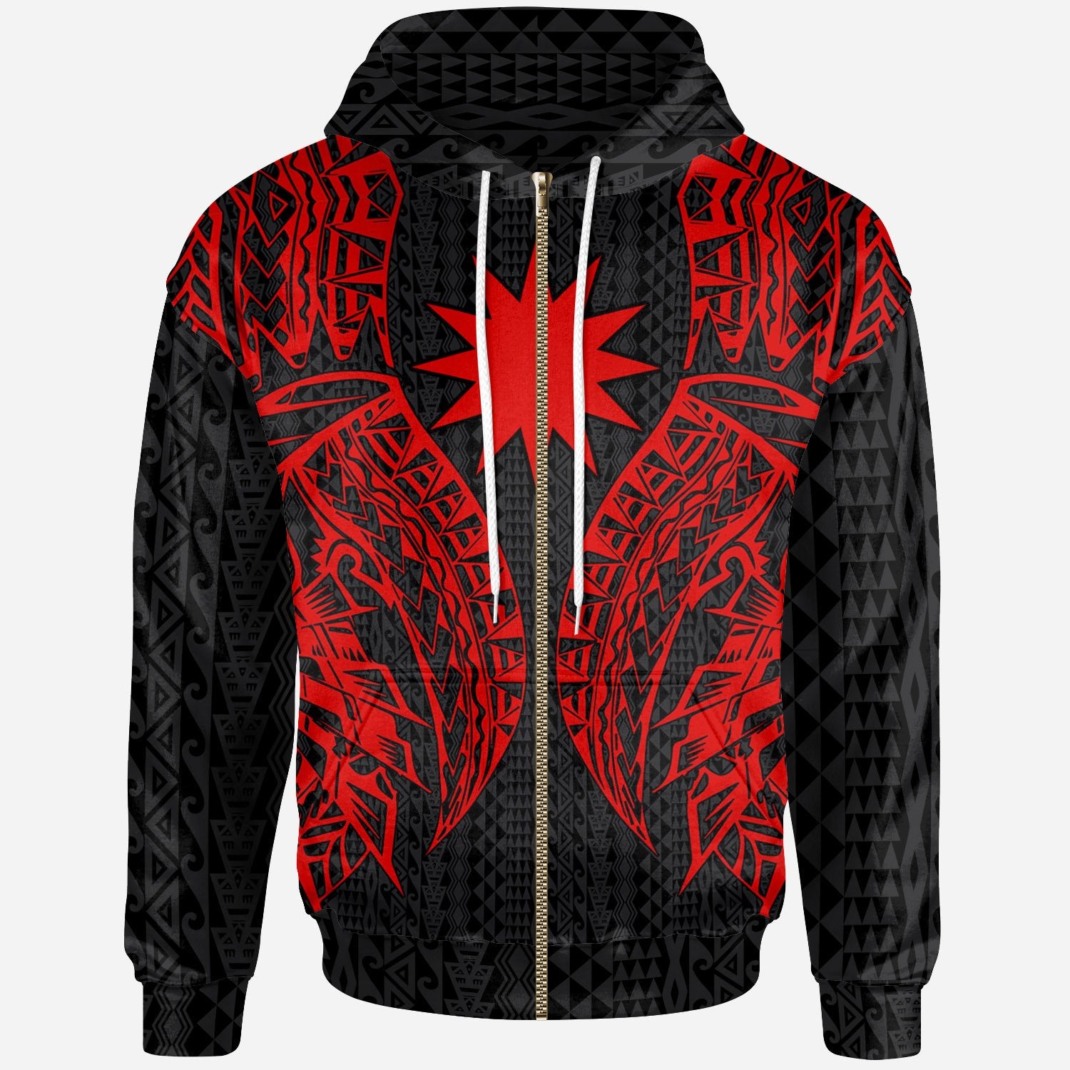 Nauru Zip up Hoodie Polynesian Lion Head Red Style Unisex Red - Polynesian Pride