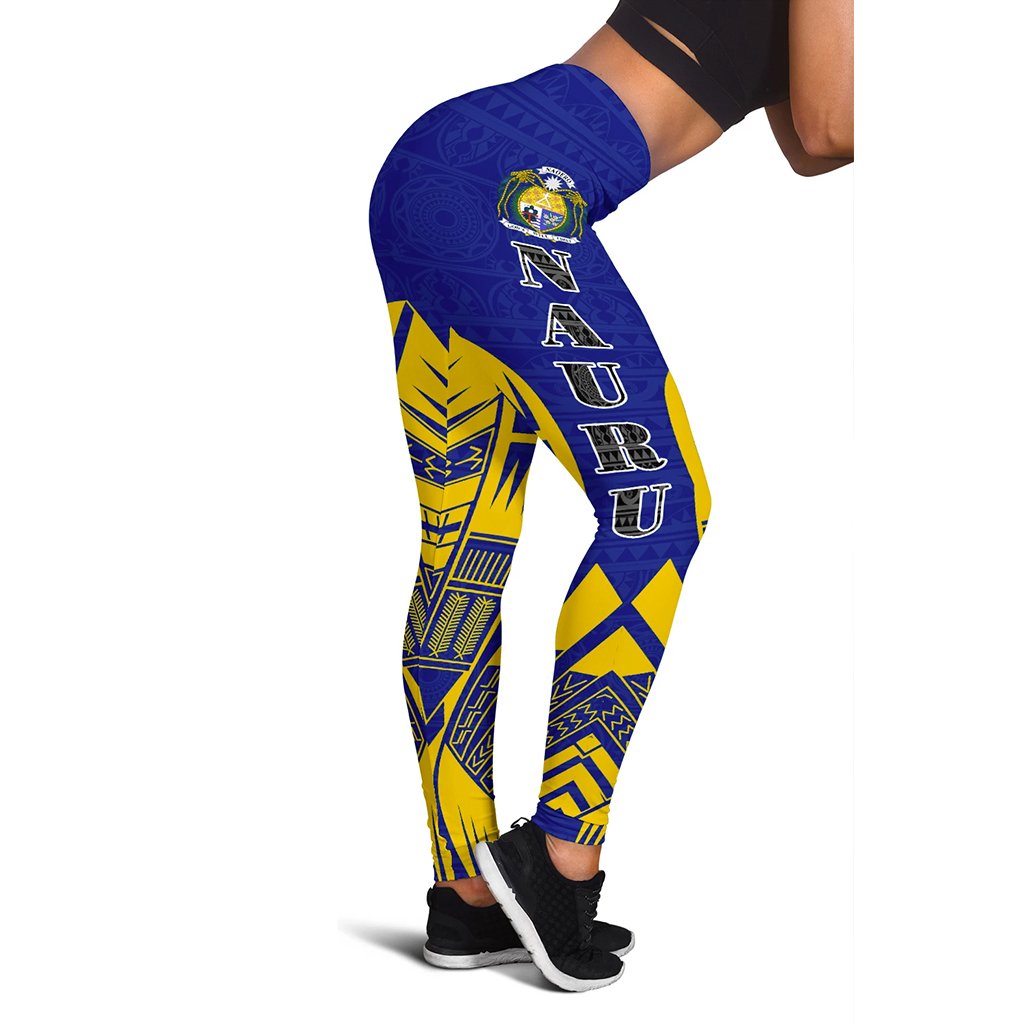 Nauru Polynesian Leggings - Polynesian Tattoo Flag Version Blue - Polynesian Pride