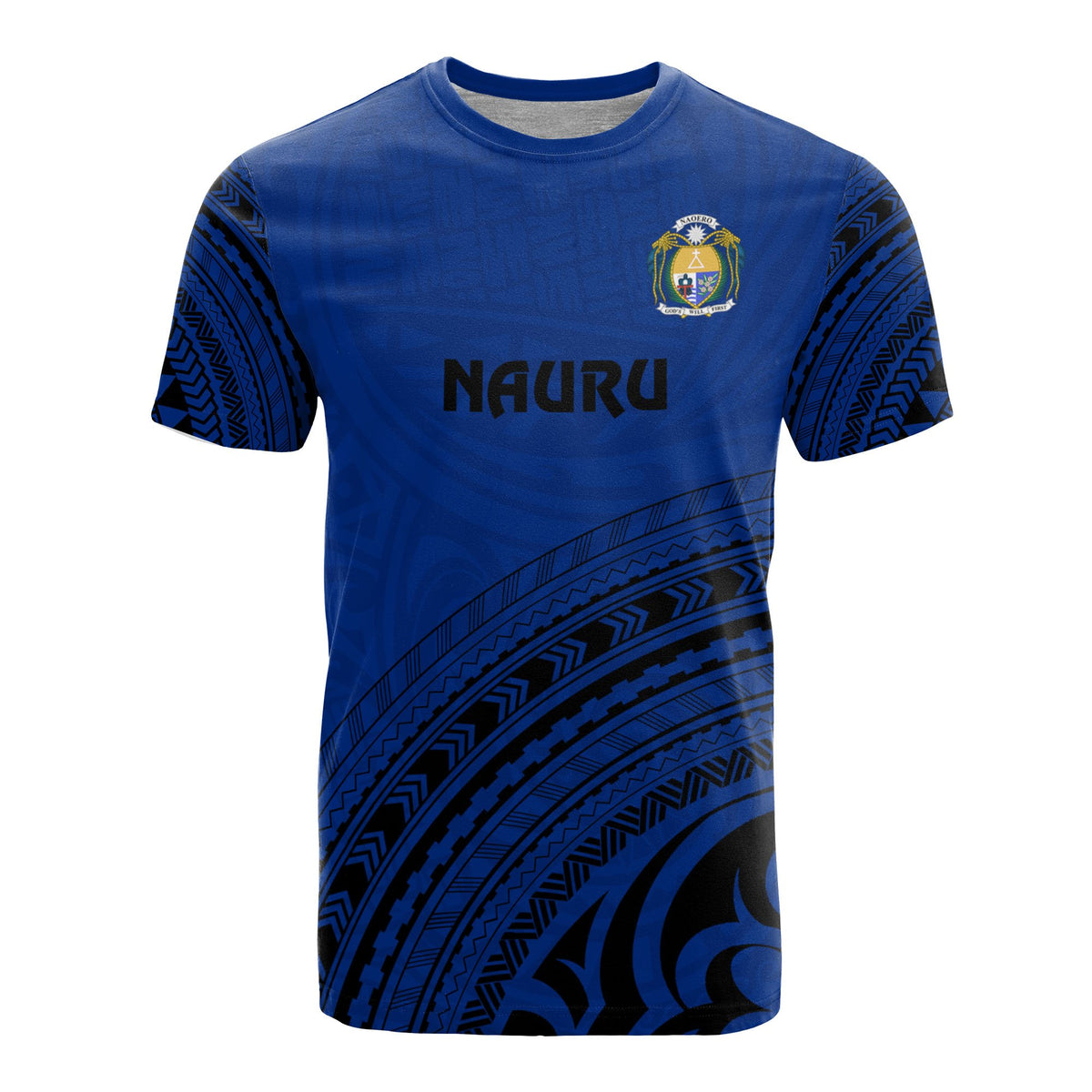 Nauru All Over T Shirt Nauru Coat Of Arms Polynesian Tribal Blue Version Unisex Blue - Polynesian Pride