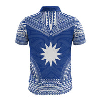 Nauru Custom Polo Shirt Nauru Flag Polynesian Chief Tattoo Blue Version - Polynesian Pride