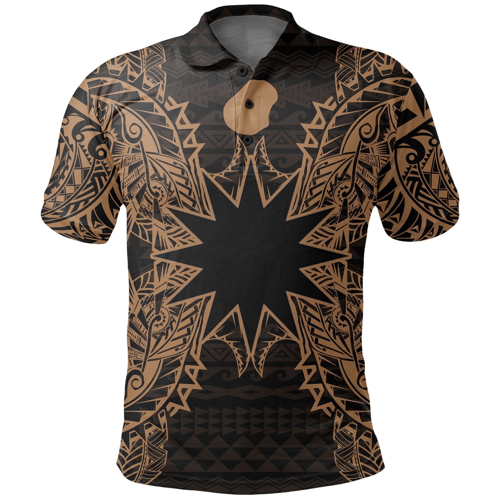 Nauru Polo Shirt Nauru Flag Map Polynesian Tattoo Gold Unisex Gold - Polynesian Pride