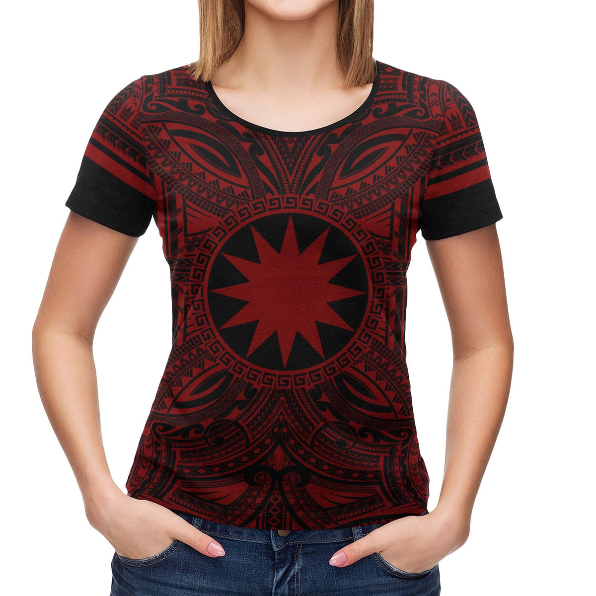Nauru All T Shirt Nauru Coat Of Arms Polynesian Red Black - Polynesian Pride