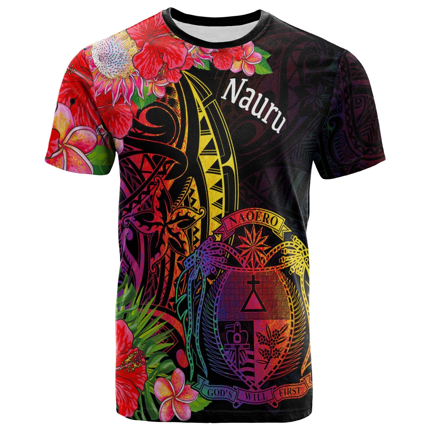 Nauru T Shirt Tropical Hippie Style Unisex Black - Polynesian Pride