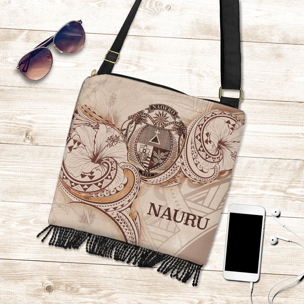 Nauru Boho Handbag - Hibiscus Flowers Vintage Style One Size Boho Handbag Nude - Polynesian Pride