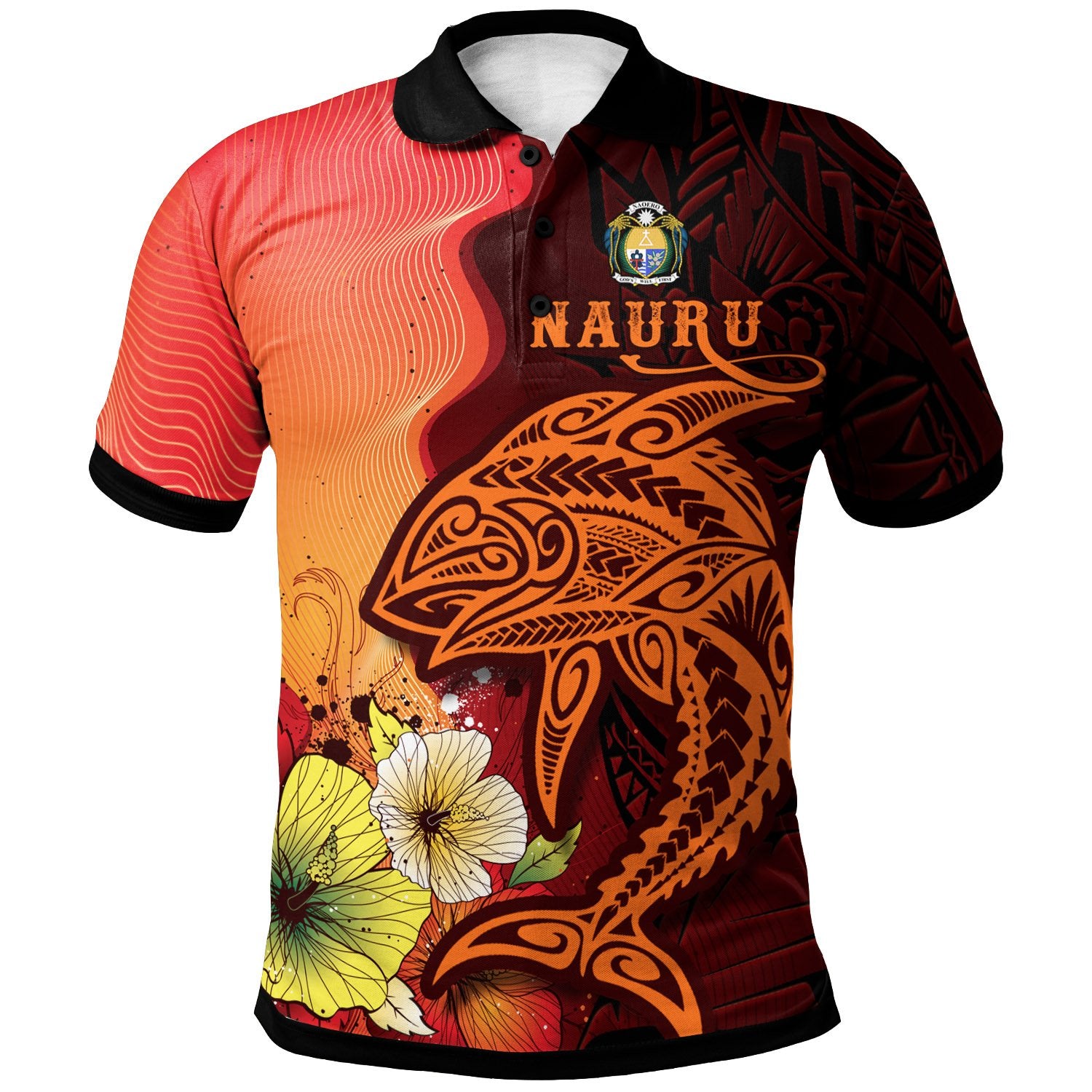 Nauru Polo Shirt Tribal Tuna Fish Unisex orange - Polynesian Pride