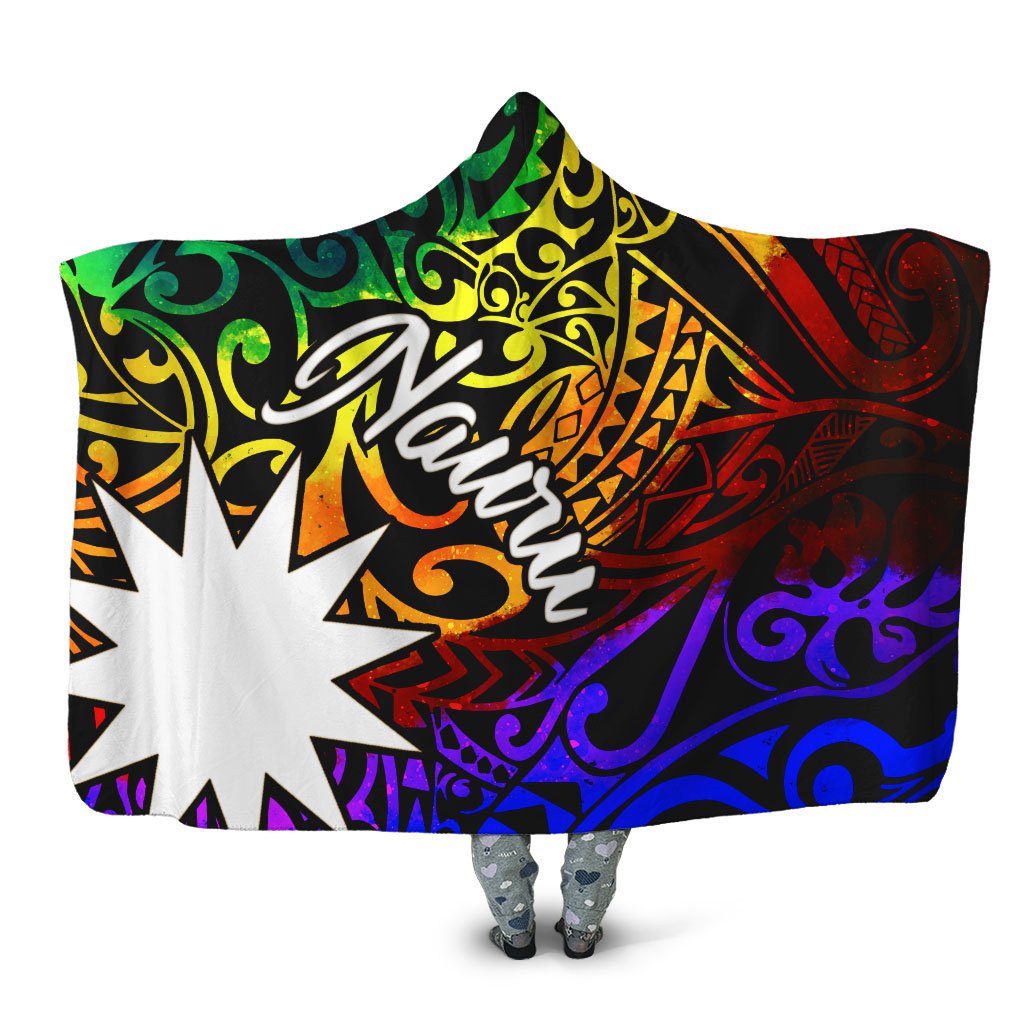 Nauru Hooded Blanket - Rainbow Polynesian Pattern Hooded Blanket Rainbow - Polynesian Pride