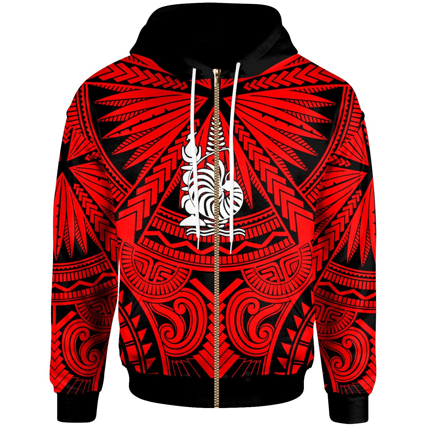 New Caledonia Zip Hoodie Classic Vignette Style Unisex Red - Polynesian Pride