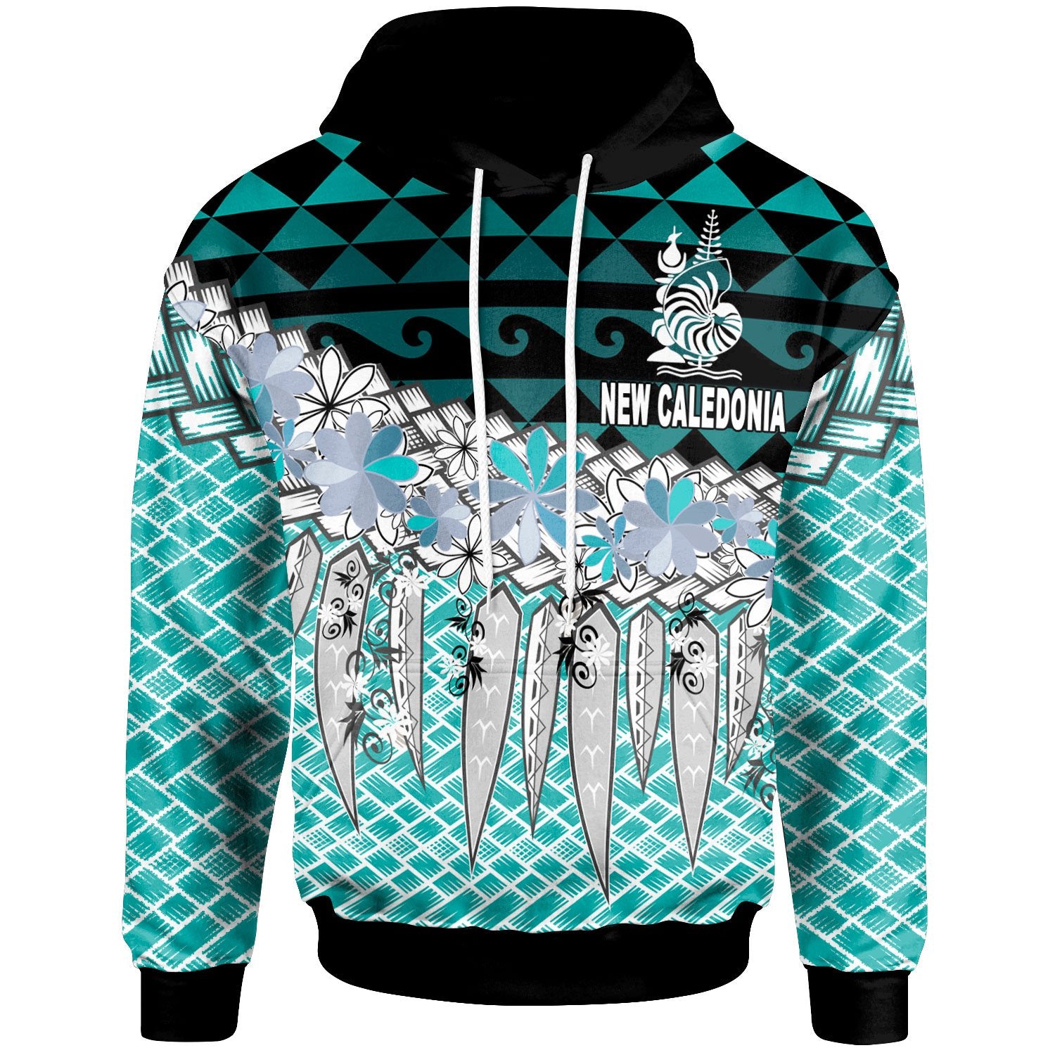 New Caledonia Hoodie Coconut Leaves Weave Pattern Blue Unisex Blue - Polynesian Pride