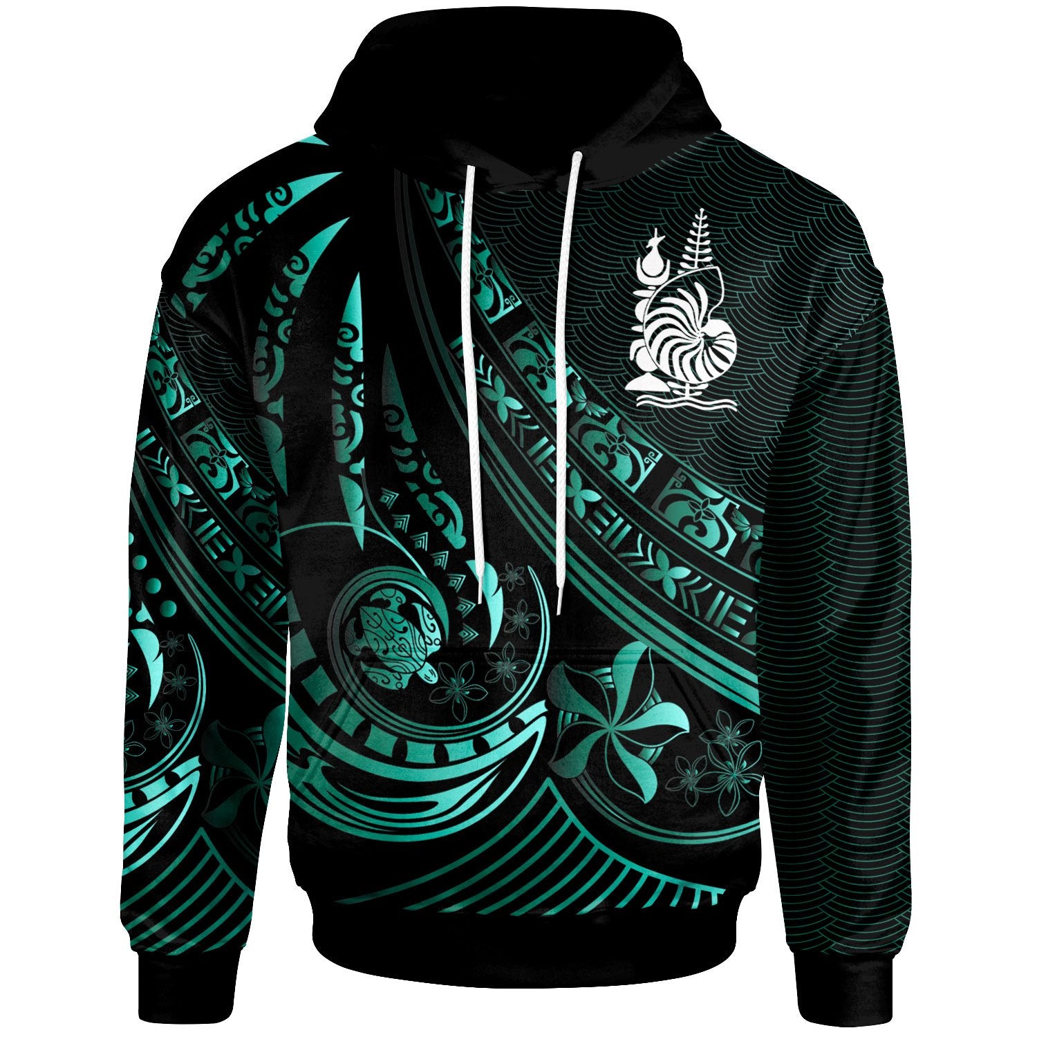 New Caledonia Hoodie The Flow of The Ocean Unisex Green - Polynesian Pride