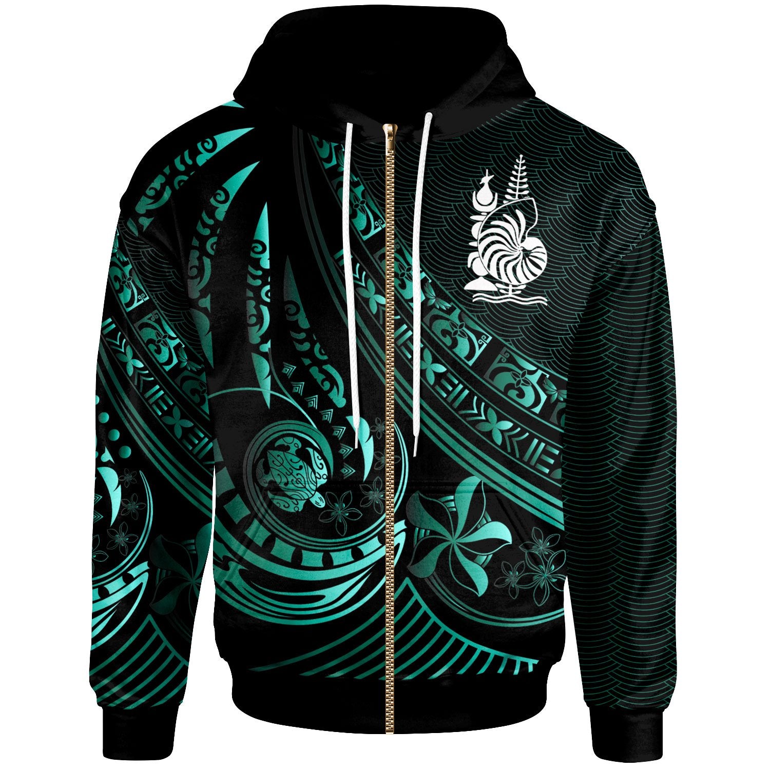 New Caledonia Zip Hoodie The Flow of The Ocean Unisex Green - Polynesian Pride