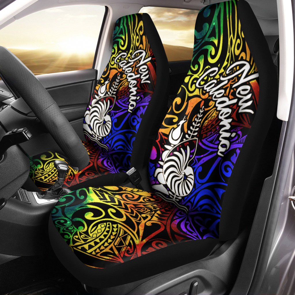 New Caledonia Car Seat Covers - Rainbow Polynesian Pattern Universal Fit Rainbow - Polynesian Pride