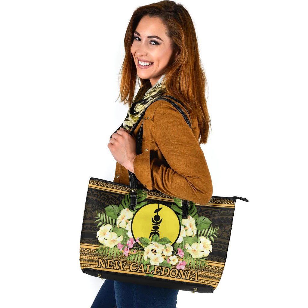 New Caledonia Leather Tote - Polynesian Gold Patterns Collection - Polynesian Pride