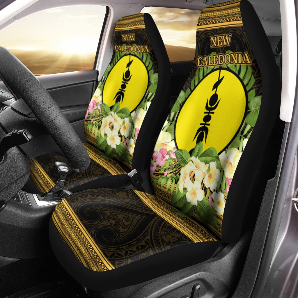 New Caledonia Car Seat Cover - Polynesian Gold Patterns Collection Universal Fit Black - Polynesian Pride