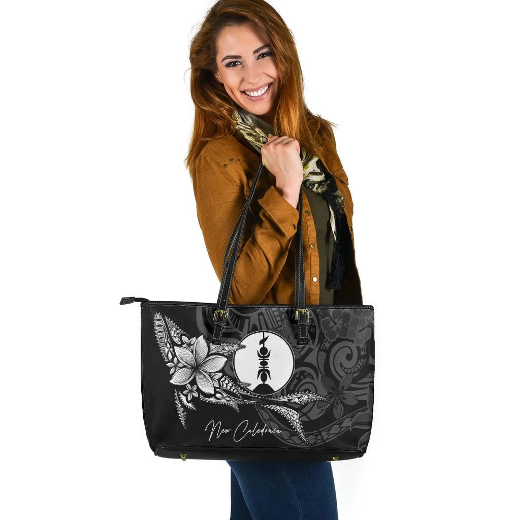 New Caledonia Leather Tote - Fish With Plumeria Flowers Style - Polynesian Pride