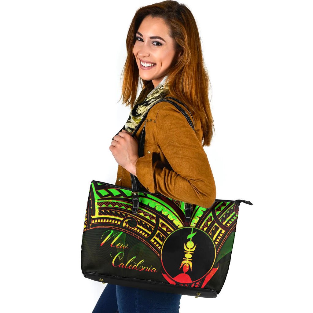 New Caledonia Leather Tote - Reggae Color Cross Style Black - Polynesian Pride