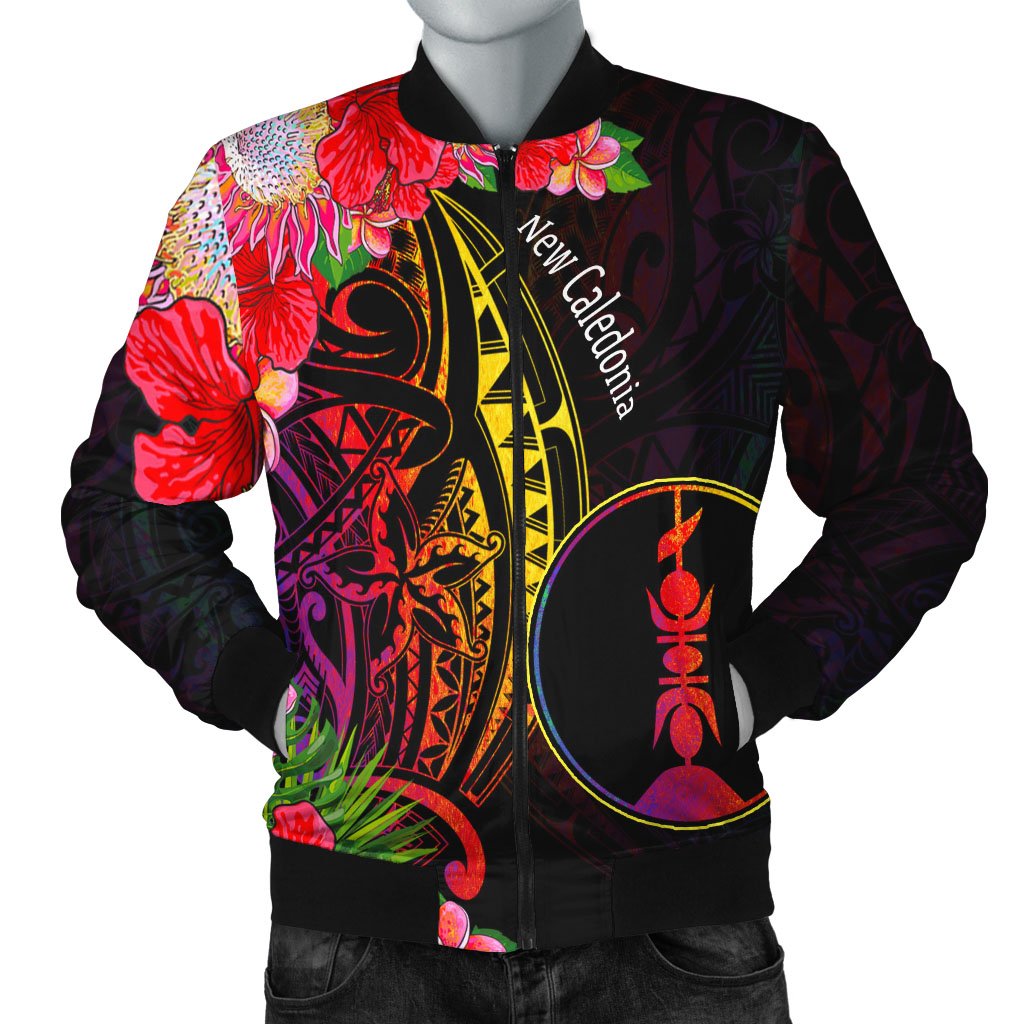 New Caledonia Men's Bomber Jacket - Tropical Hippie Style Black - Polynesian Pride