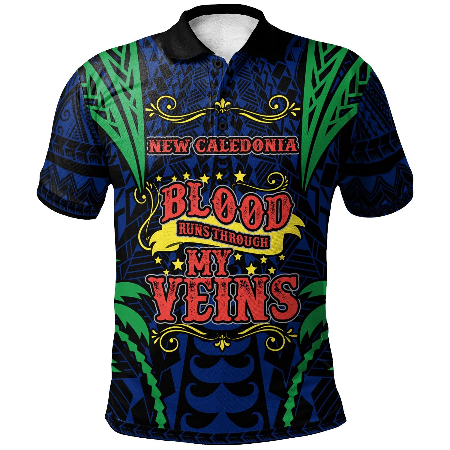 New Caledonia Polo Shirt Blood Runs Through My Veins Style Flag Unisex Blue - Polynesian Pride