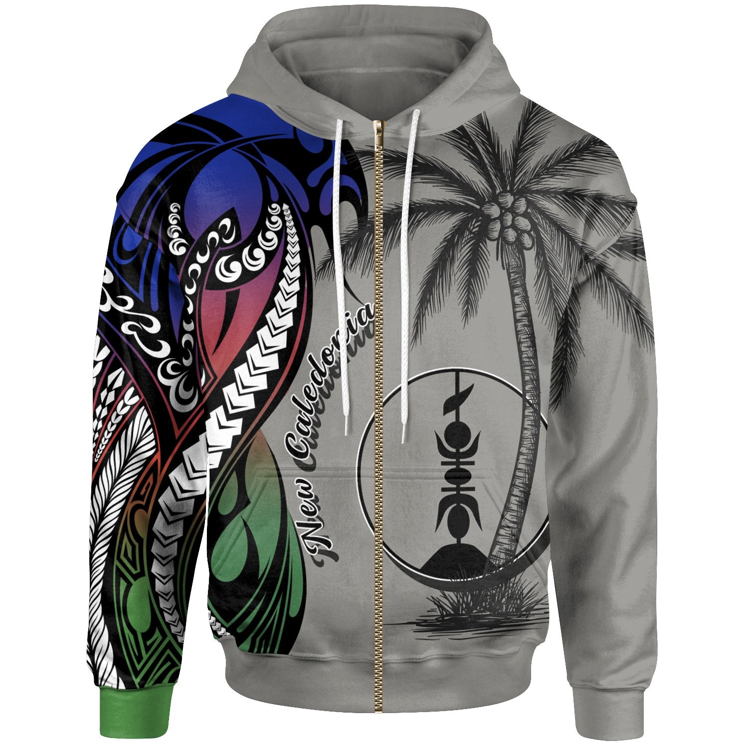 New Caledonia Zip up Hoodie Classical Coconut Tree Unisex Gray - Polynesian Pride