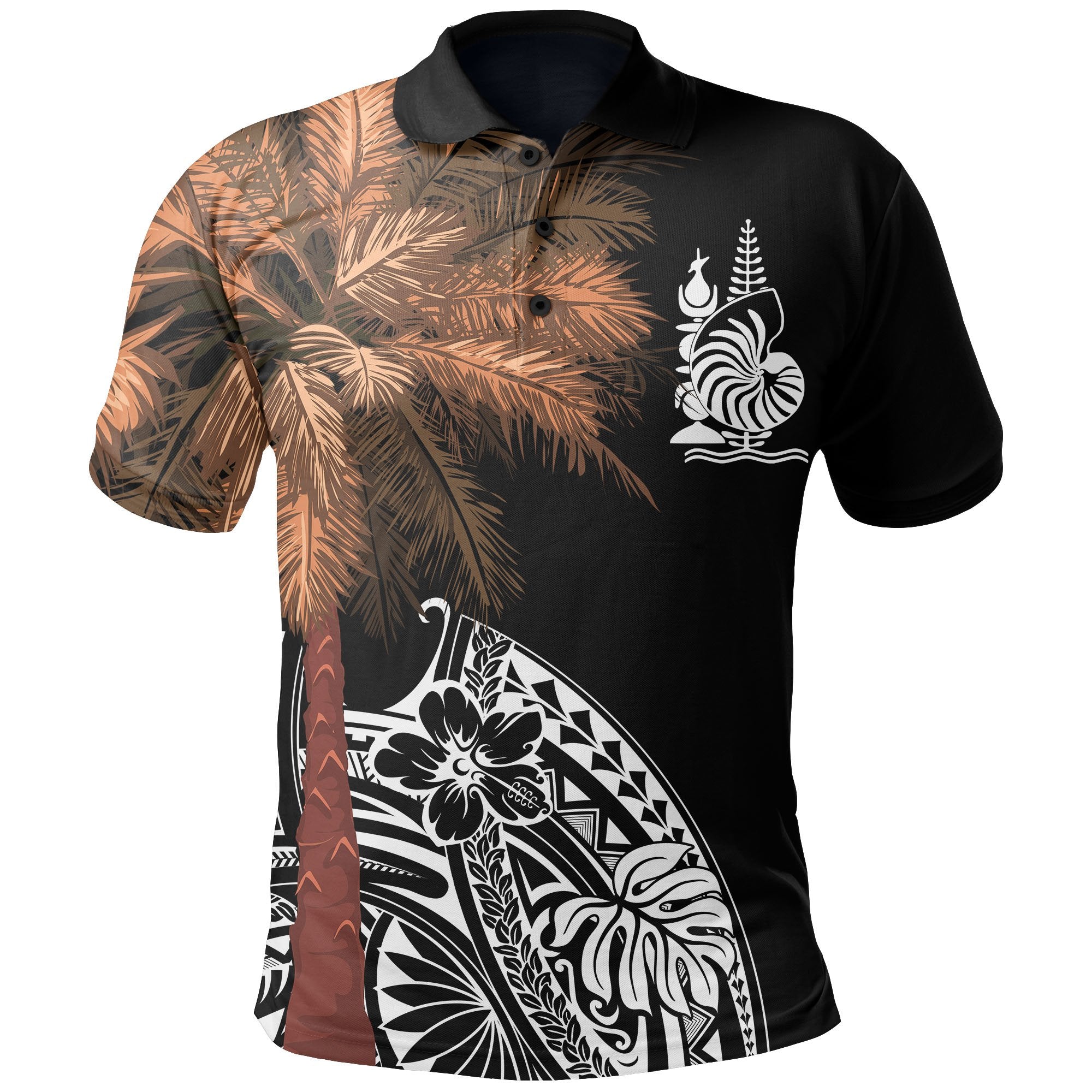 New Caledonia Polo Shirt Polynesian Palm Tree Black Unisex Black - Polynesian Pride