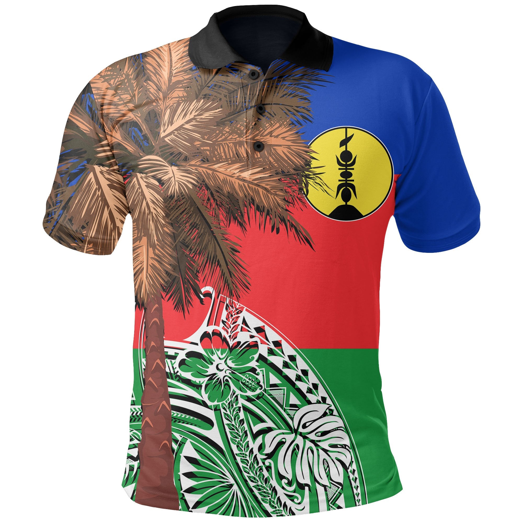 New Caledonia Polo Shirt Polynesian Palm Tree Flag Unisex Red - Blue - Polynesian Pride