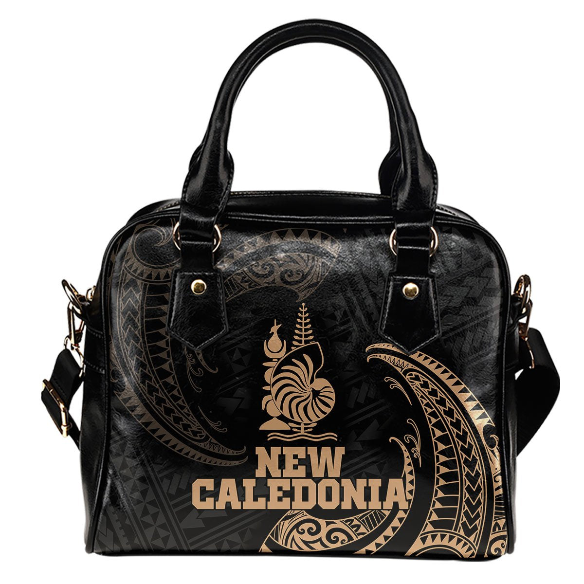 New Caledonia Polynesian Shoulder Handbag - Gold Tribal Wave One Size Gold - Polynesian Pride