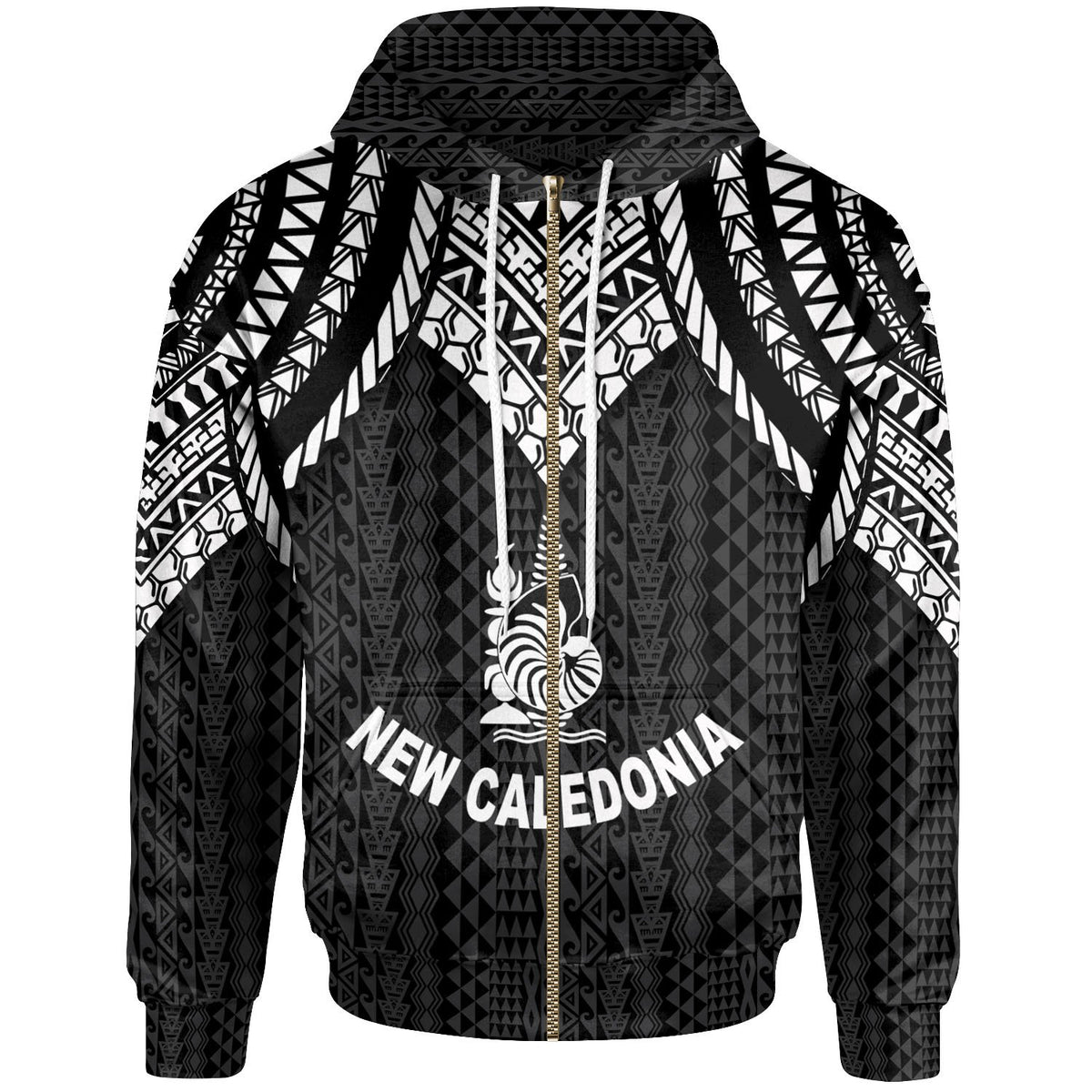 New Caledonia Zip up Hoodie Polynesian Armor Style Black Unisex Black - Polynesian Pride