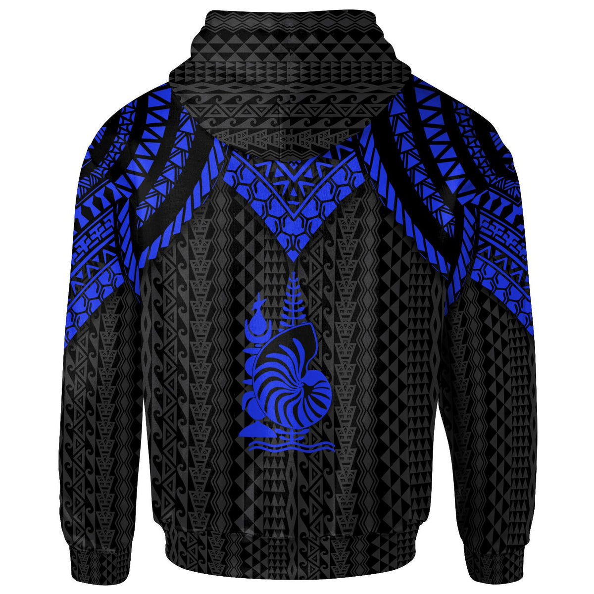 New Caledonia Custom Zip up Hoodie Polynesian Armor Style Blue - Polynesian Pride
