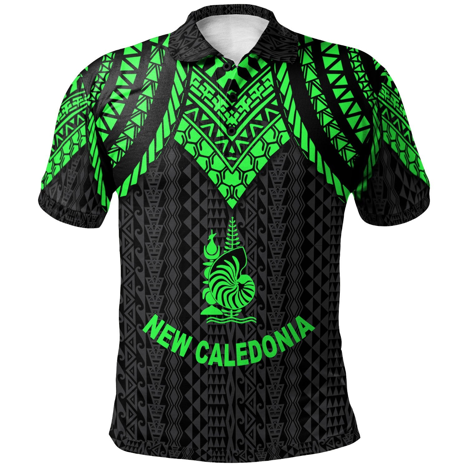 New Caledonia Polo Shirt Polynesian Armor Style Green Unisex Green - Polynesian Pride