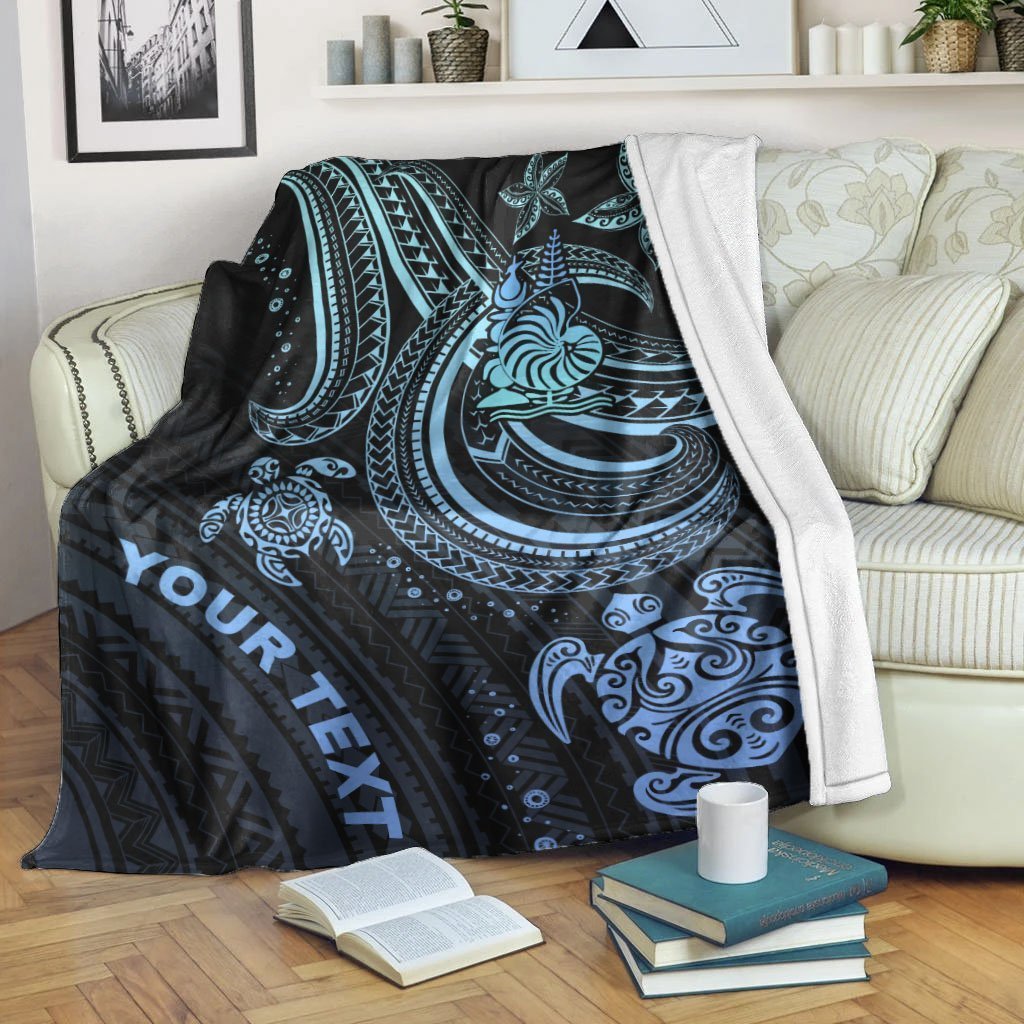 New Caledonia Custom Personalised Premium Blanket - Blue Turtle White - Polynesian Pride