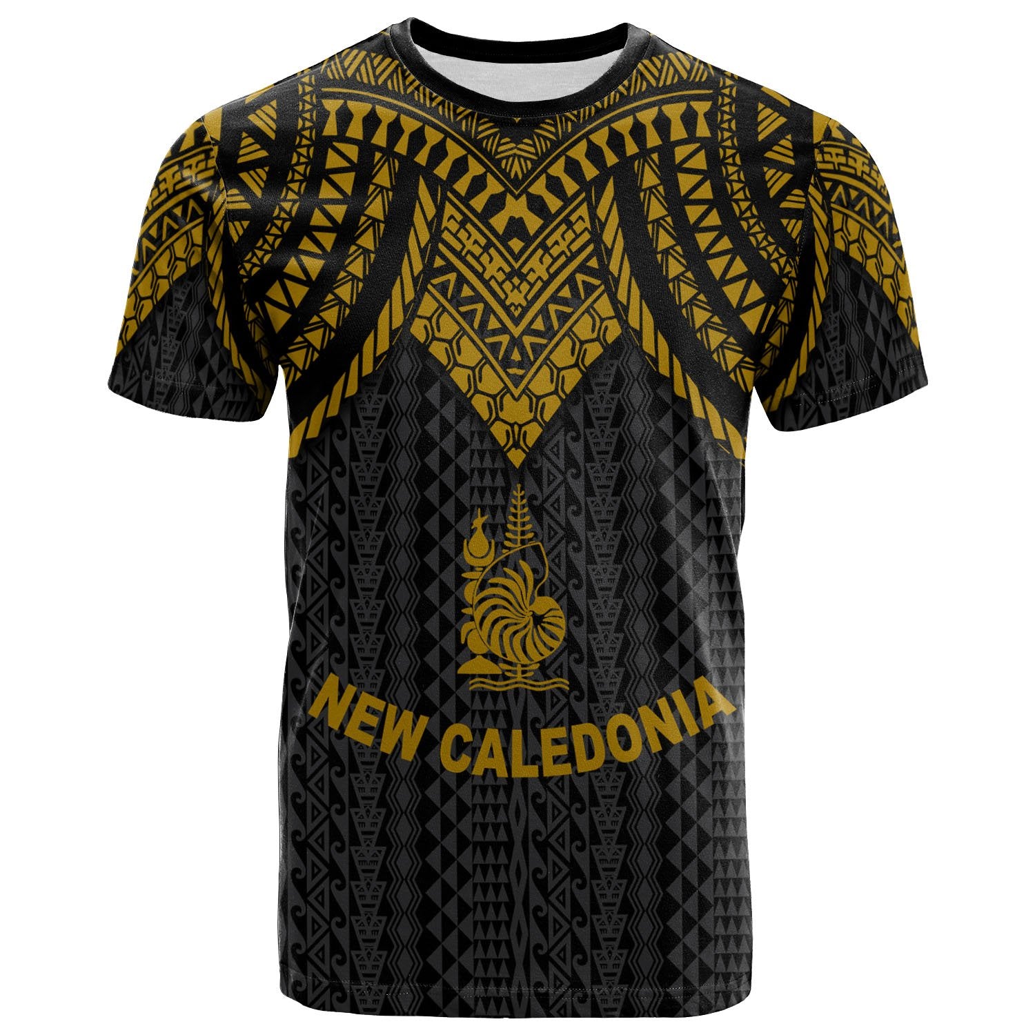 New Caledonia T Shirt Polynesian Armor Style Gold Unisex Art - Polynesian Pride