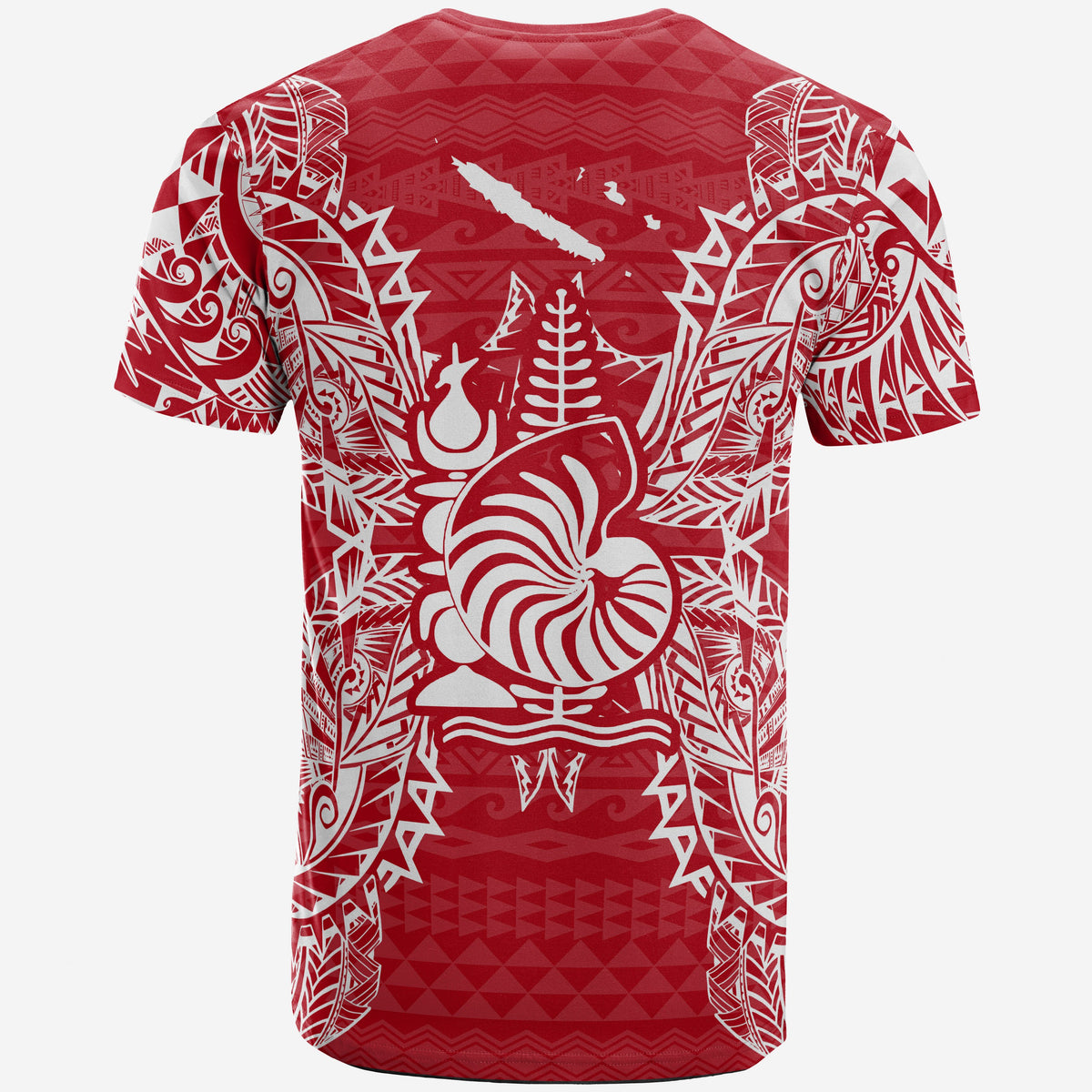 New Caledonia All T Shirt New Caledonia Coat Of Arms Map Polynesian Tattoo Red White - Polynesian Pride