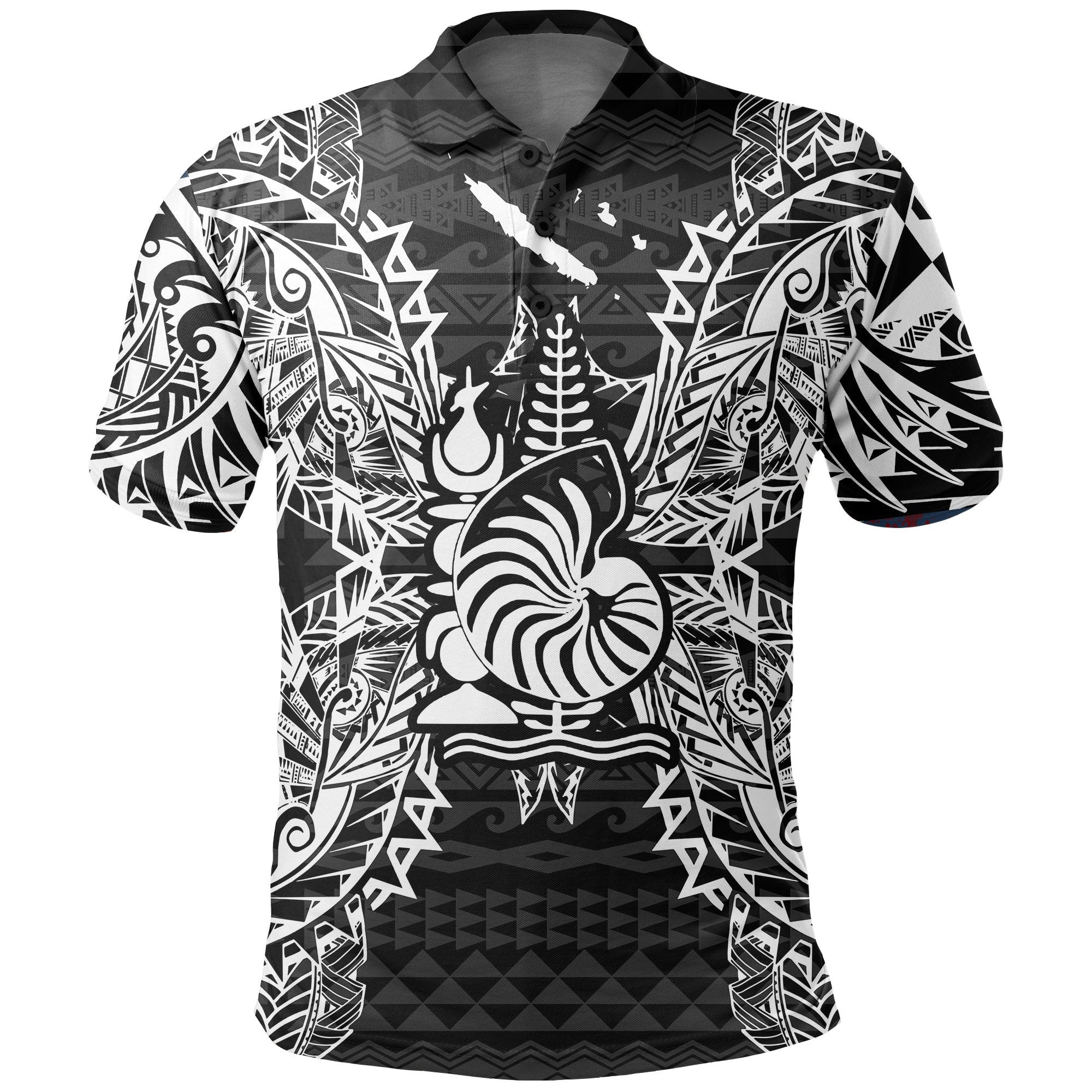 New Caledonia Polo Shirt Kanaky Coat Of Arms Map Polynesian Tattoo Black Unisex Black - Polynesian Pride