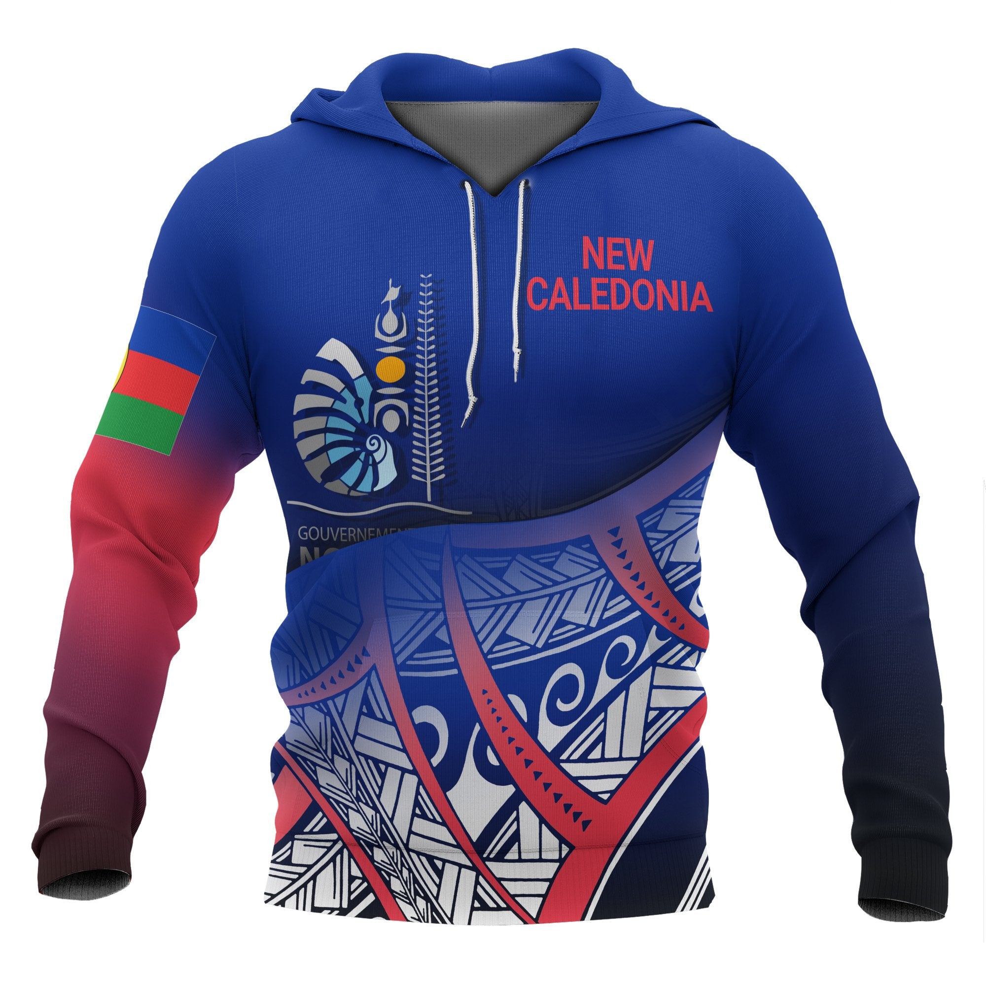 New Caledonia Coat of rms Hoodie Polynesian Pattern Unisex Blue - Polynesian Pride