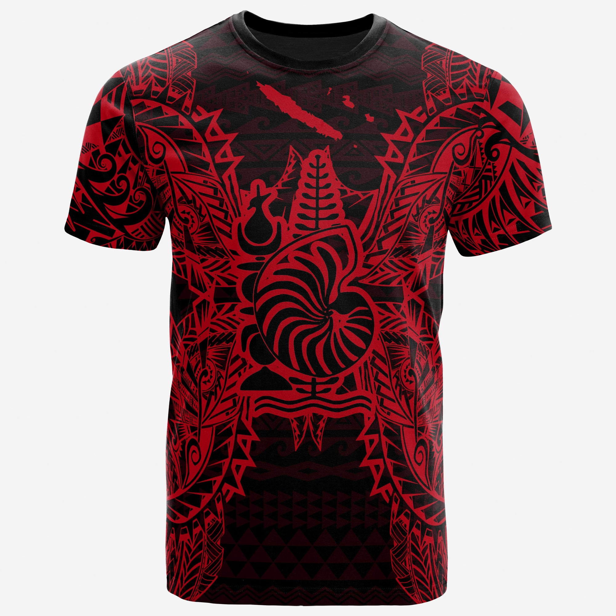 New Caledonia All T Shirt New Caledonia Coat Of Arms Map Polynesian Tattoo Red Unisex Gold - Polynesian Pride