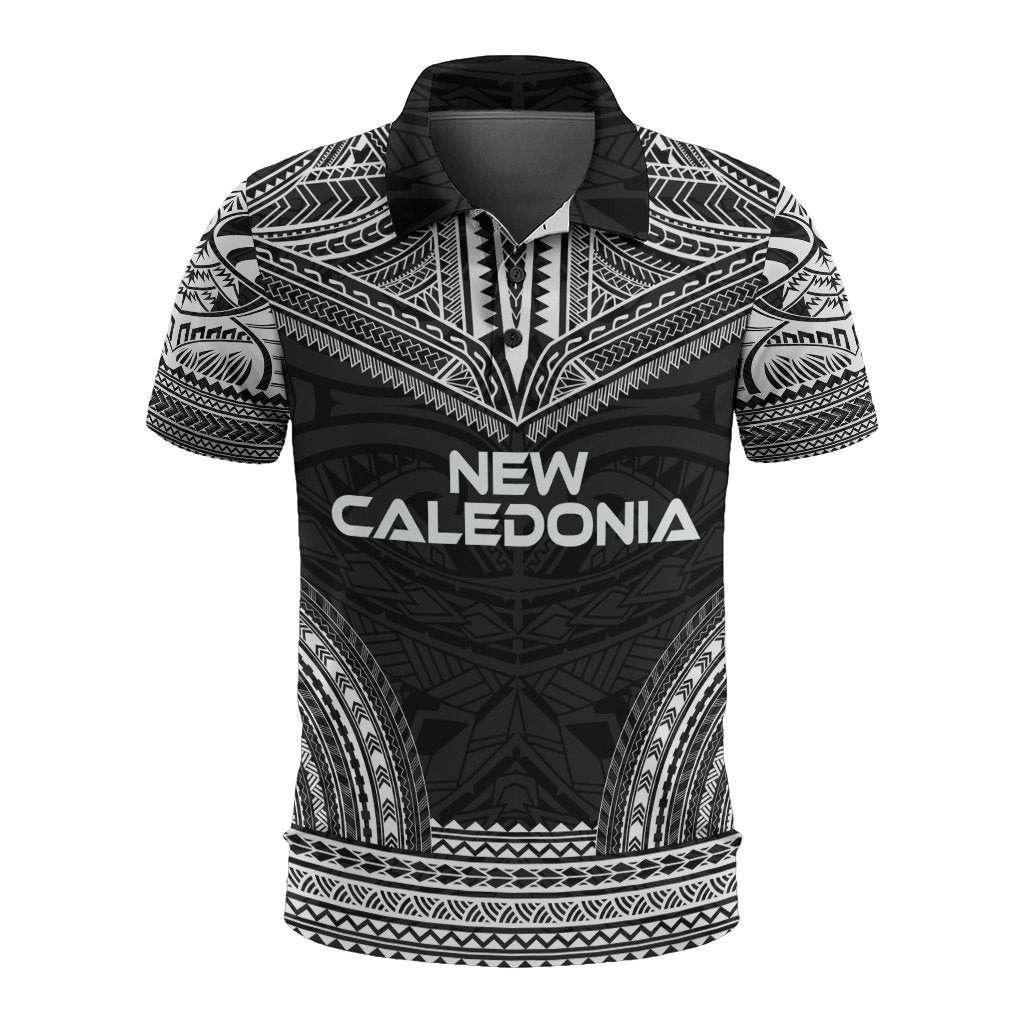 New Caledonia Polo Shirt Kanaky Coat Of Arms Polynesian Chief Tattoo Black Version Unisex Black - Polynesian Pride